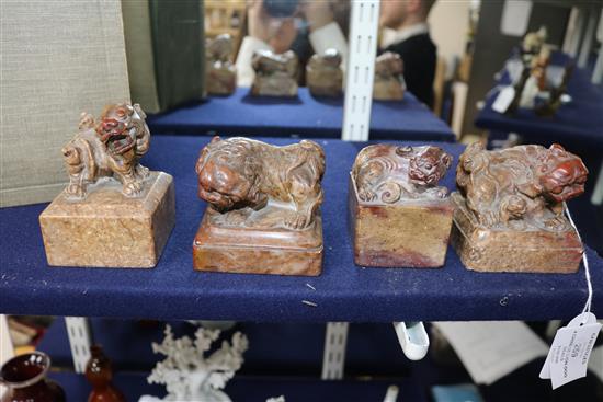 Four Chinese soapstone lion-dog seals